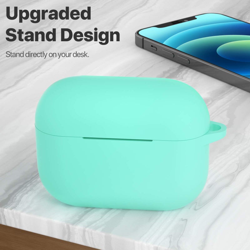 ATUAT for AirPods Pro 1st/2nd Generation Case Cover, Protective Silicone Skin Accessories with Keychain for Women Men for Apple AirPods Pro 2019/2022 Charging Case,Front LED Visible-Mint Green - Image 2
